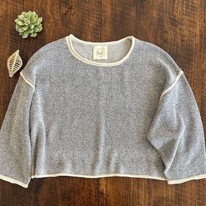 Fantastic Fawn | Gray Boxy “Nelly” Sweater with Contrasting Cream Trim